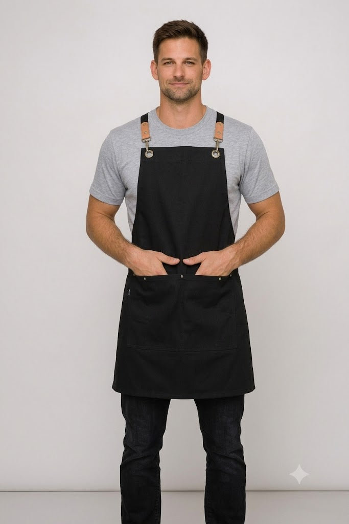 Clip ‘n’ Clasp cross-back bib apron